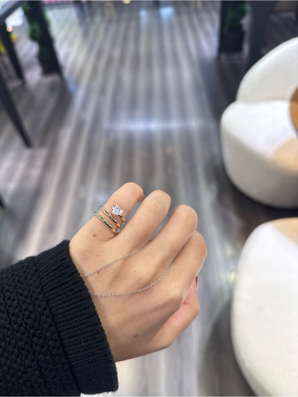 14k yellow gold swirl heart shape lab grown diamond ring